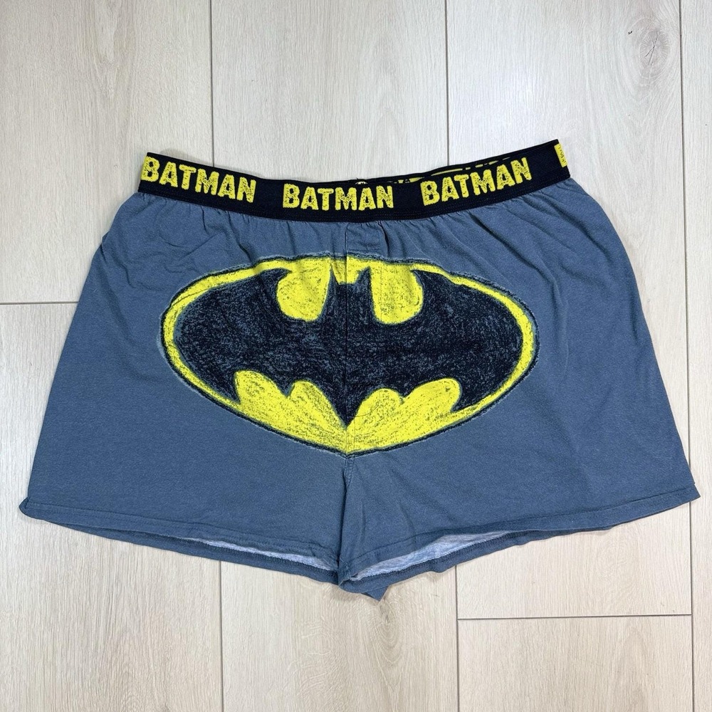 VTG DC Batman Boxer Shorts 2XL Gray Yellow Logo Elastic‎ Waist Graphic Retro